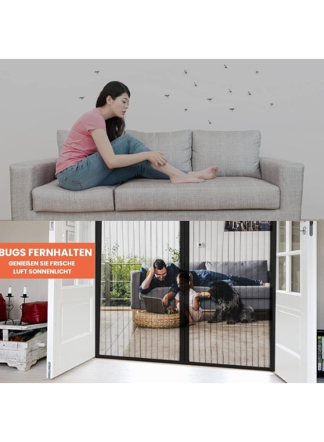 Fly Screen Door, 90 x 200 cm, Insect Protection Curtain for Balcony, No Drilling, Mosquito Net for Living Room, Patio, Black - Image 3